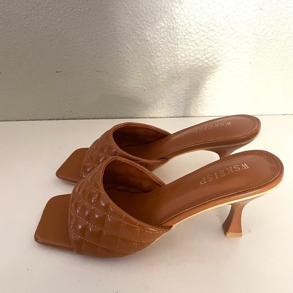 WSKEISP woman’s quilted slip on heeled mules Square open toe tan brown size 43 - Picture 6 of 14